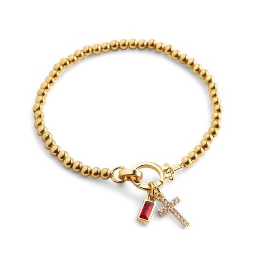 Bracelet à breloques croix avec pierre de naissance