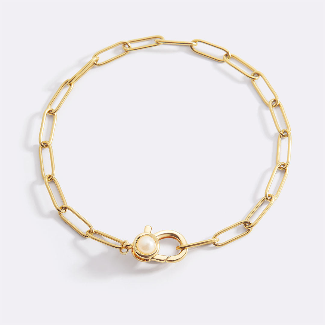 Paperclip Bracelet with Pearl Accent