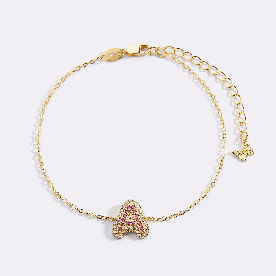 Pink Pave Initial Bracelet