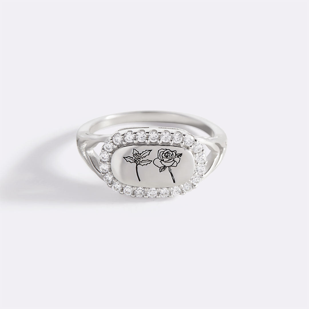 Personalized Birth Flower Bejeweled Ring