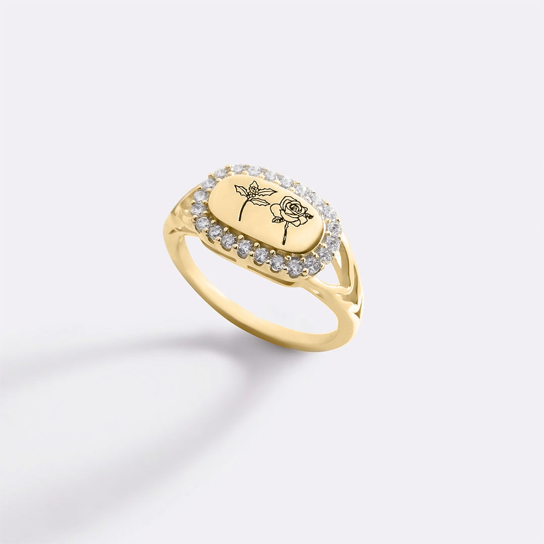 Personalized Birth Flower Bejeweled Ring