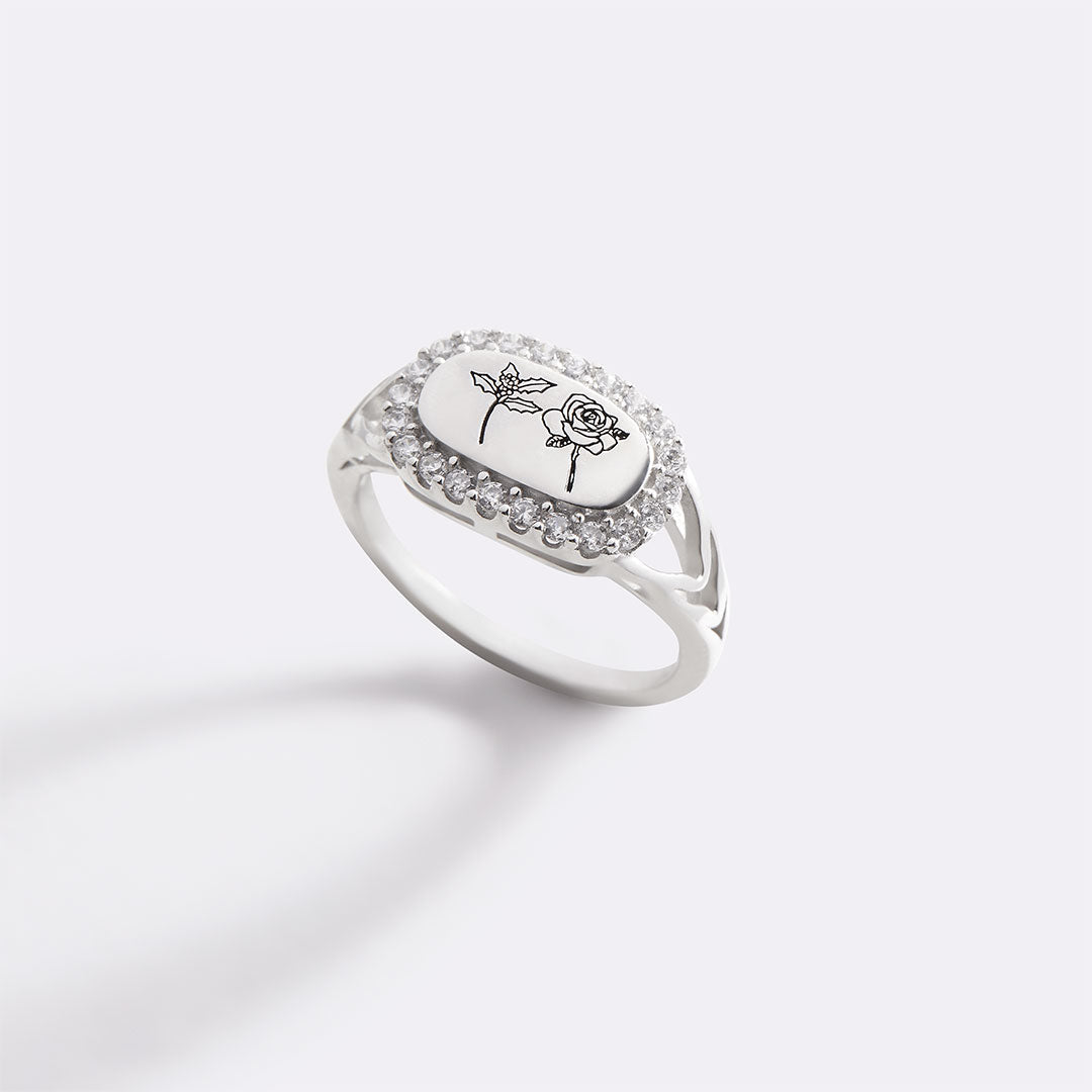 Personalized Birth Flower Bejeweled Ring