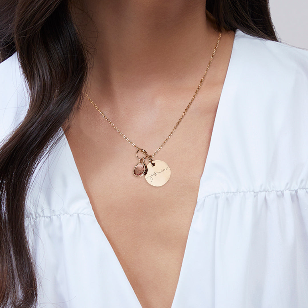 Halskette mit Geburtssteinen und Monogramm