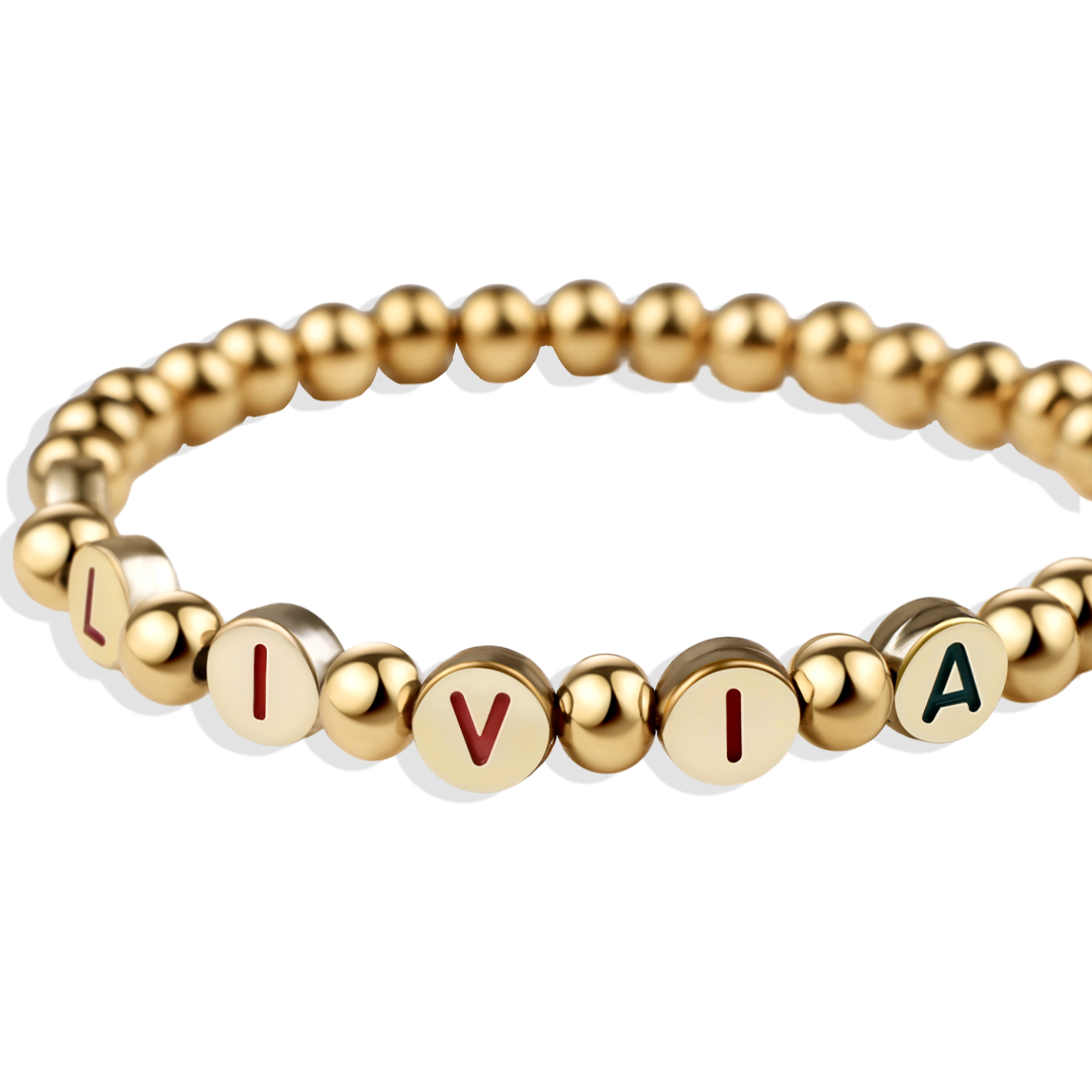 Custom Rainbow Letter Gold Disc Bead Bracelet