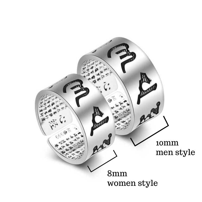 Bague bouddhiste avec mantra et sutra du cœur - Atteignez le véritable bonheur