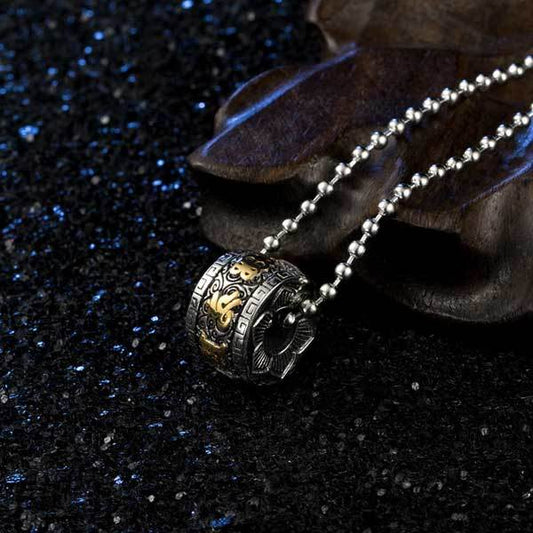 Collier mantra bouddhiste en acier titane - Six mots vrais