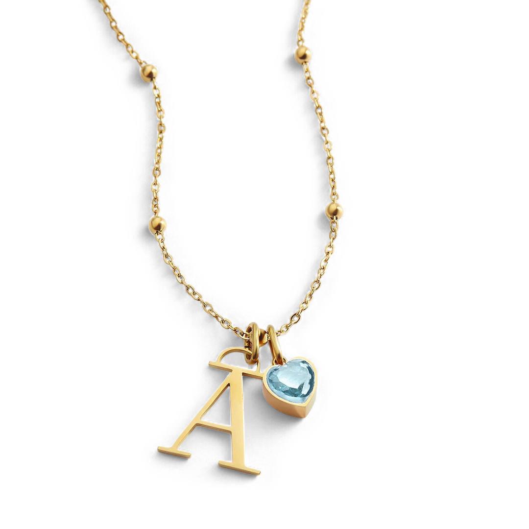 Initial & Birthstone Droplet Necklace