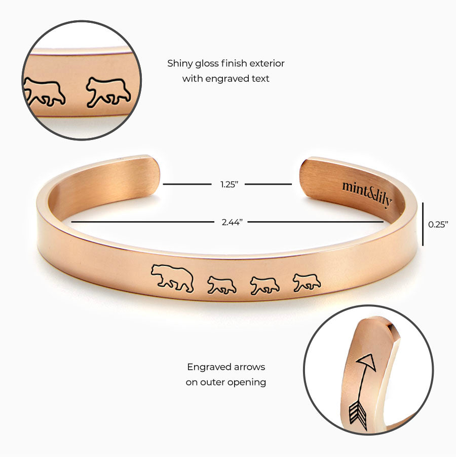 Mama Bear & Her Baby Bears Engraved Cuff Bracelet
