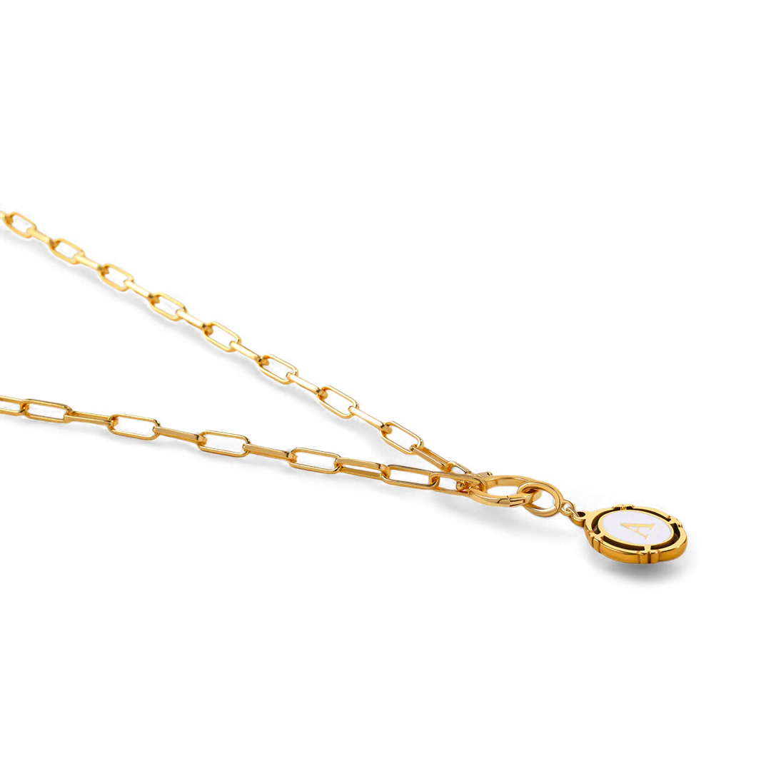 Collier trombone menthe et breloque initiale vintage