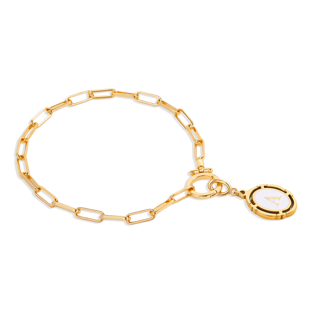 Bracelet trombone menthe avec breloque initiale vintage