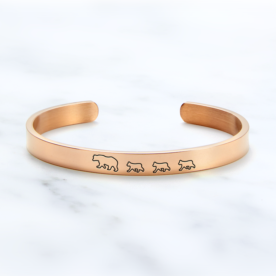 Mama Bear & Her Baby Bears Engraved Cuff Bracelet