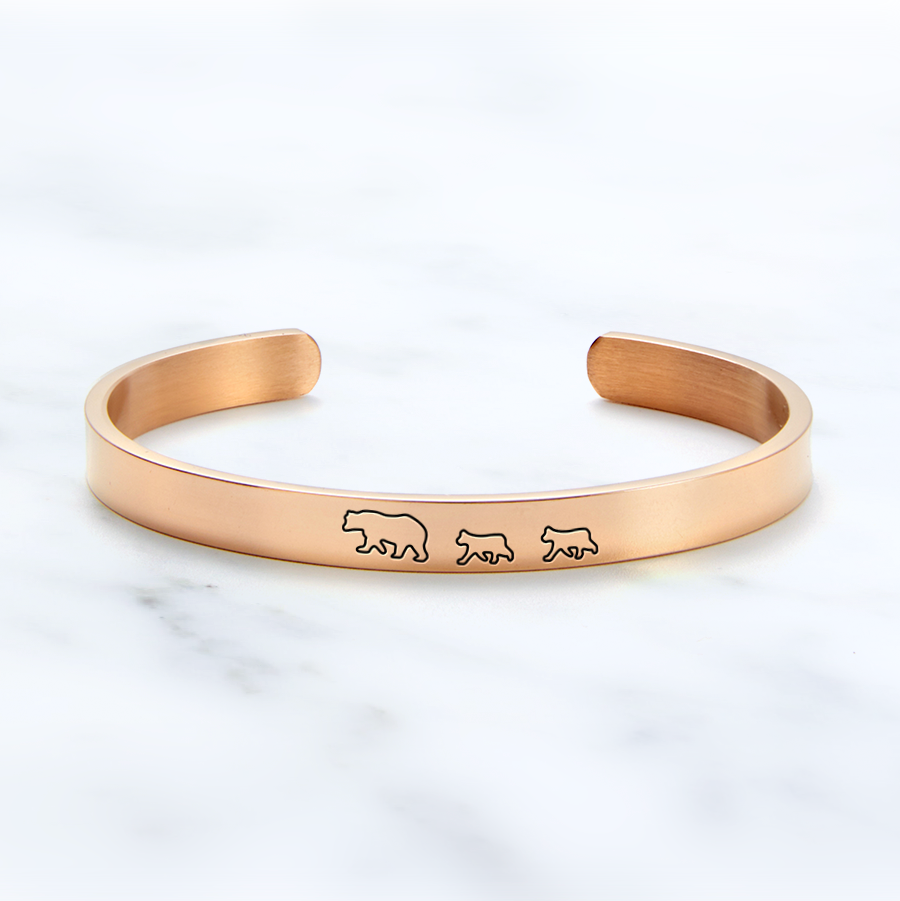 Mama Bear & Her Baby Bears Engraved Cuff Bracelet