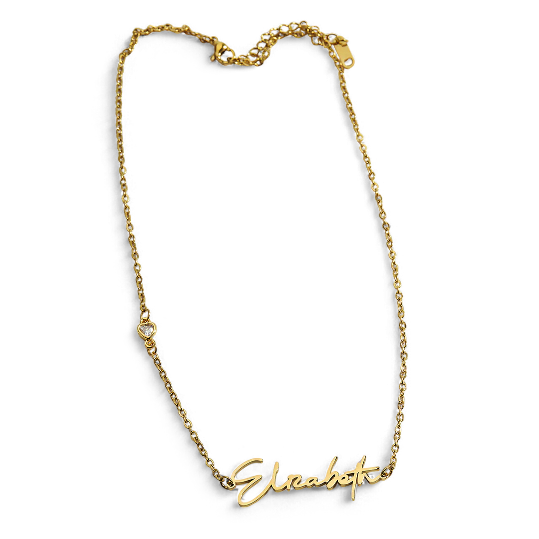 Modern Name Necklace with Heart Diamond Accent