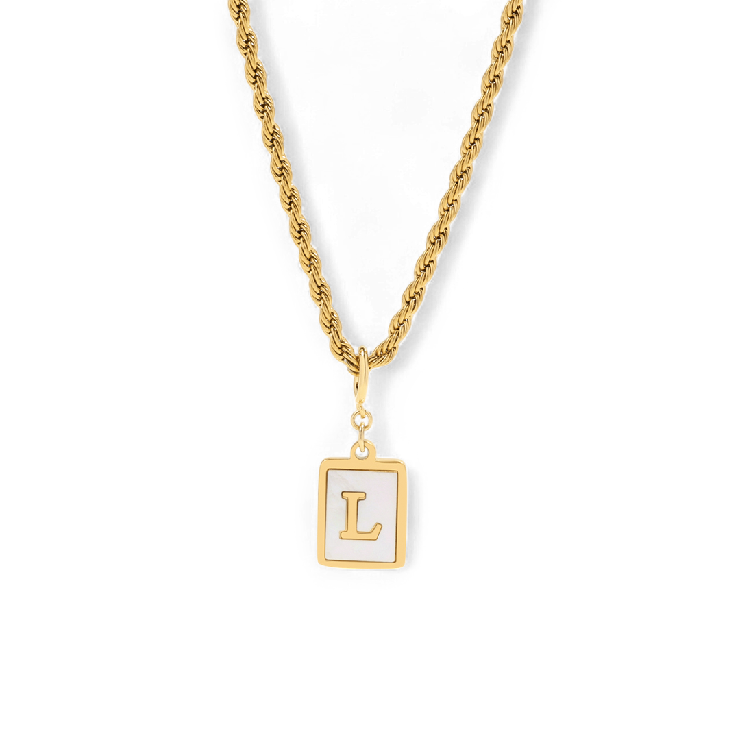 Mother of Pearl Initial Card Necklace | Rope Chain
