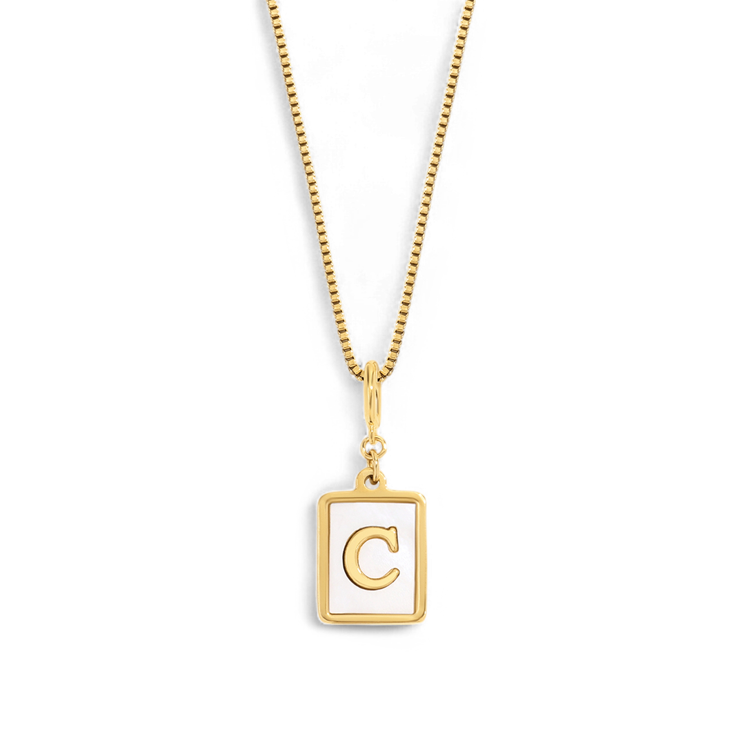 Mother of Pearl Initial Card Necklace | Box Chain
