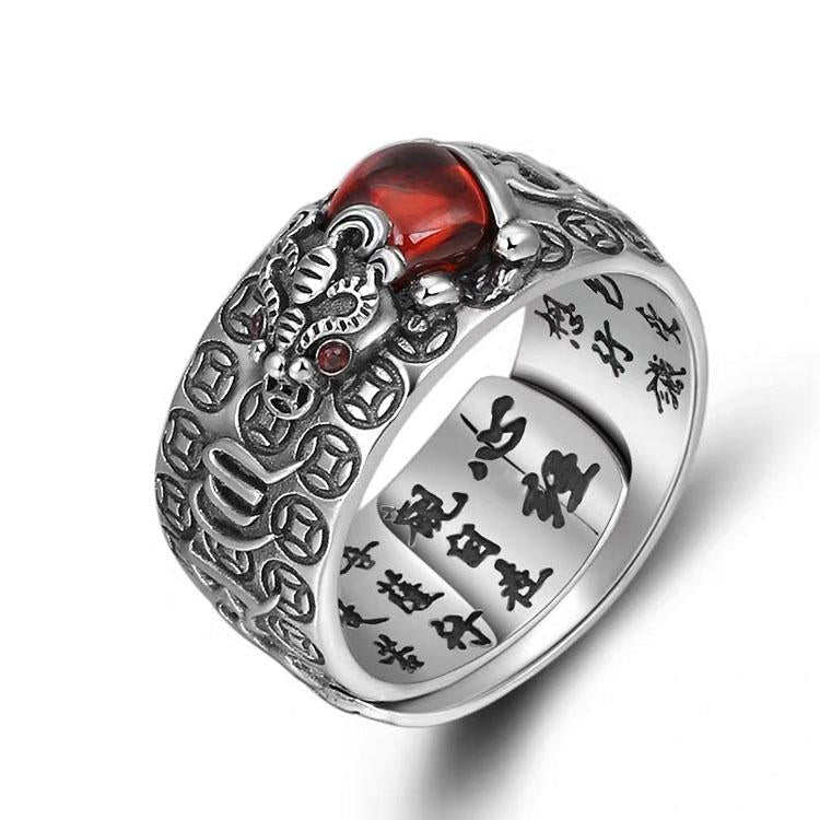 Bague Pixiu en grenat naturel - Bague Feng Shui