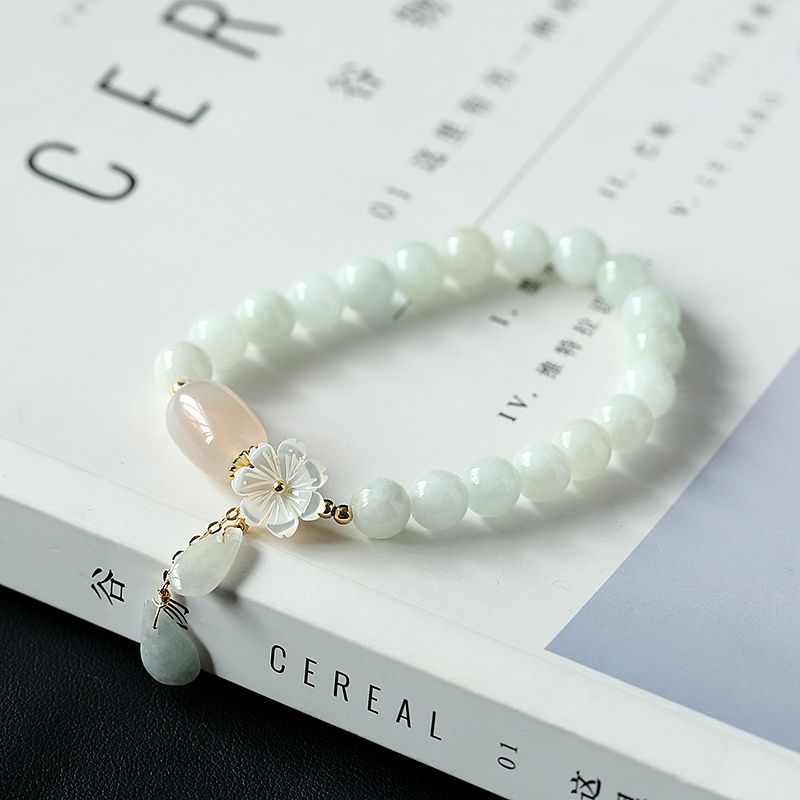 Bracelet en perles de jade vert clair naturel - Chance et harmonie