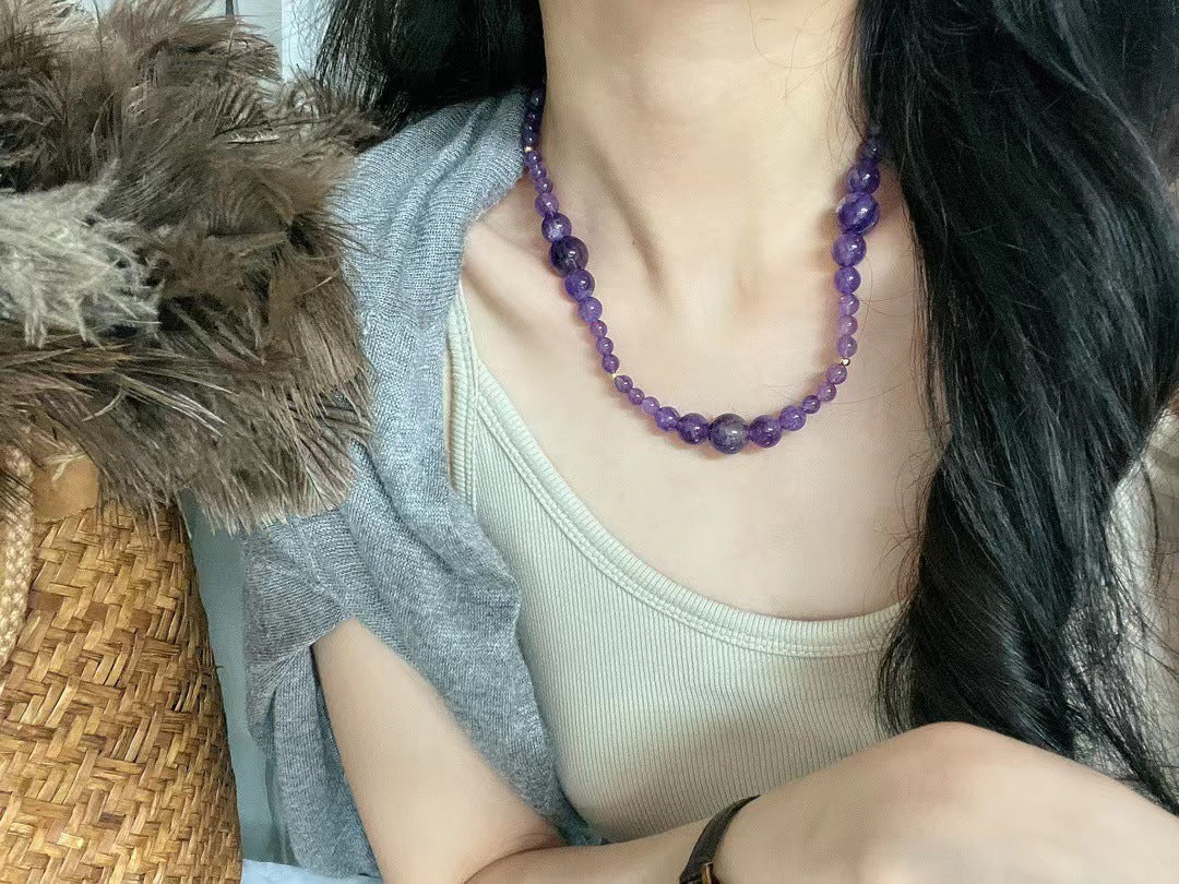 Collier en améthyste naturelle, chaîne de clavicule faite à la main pour femme