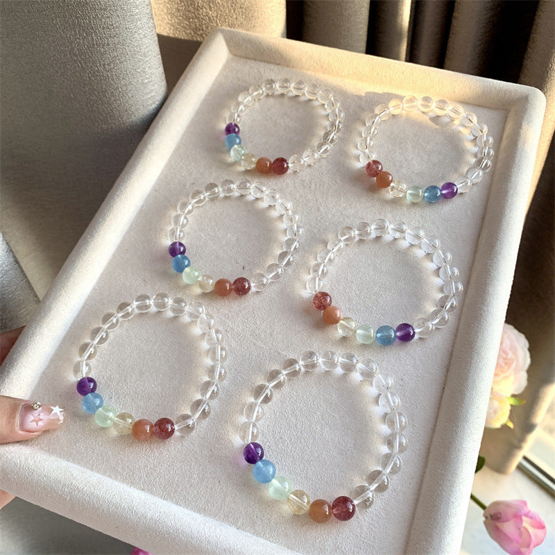 Natural Crystal Bracelet for Girls New Colorful Crystal Gradient Rainbow Bracelet
