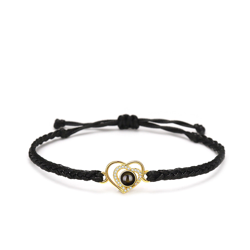 Double Heart Braided Bracelet with Photo Inside