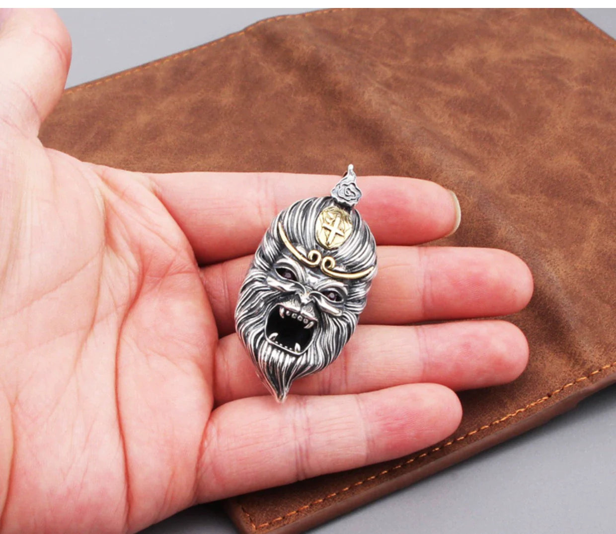 Collier double face Sun Wukong en argent sterling S925 – Pendentif Bouddha et Démon pour homme