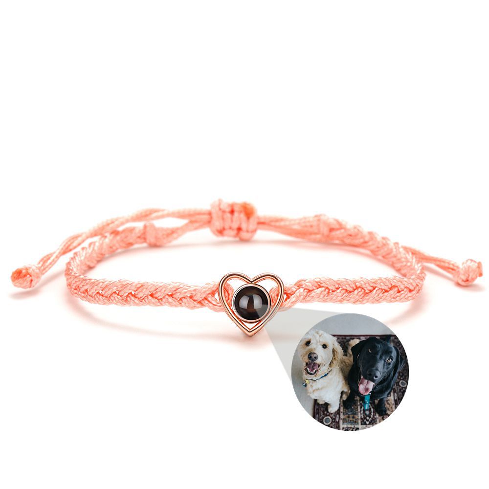 Bracelet tressé en forme de cœur avec photo à l'intérieur