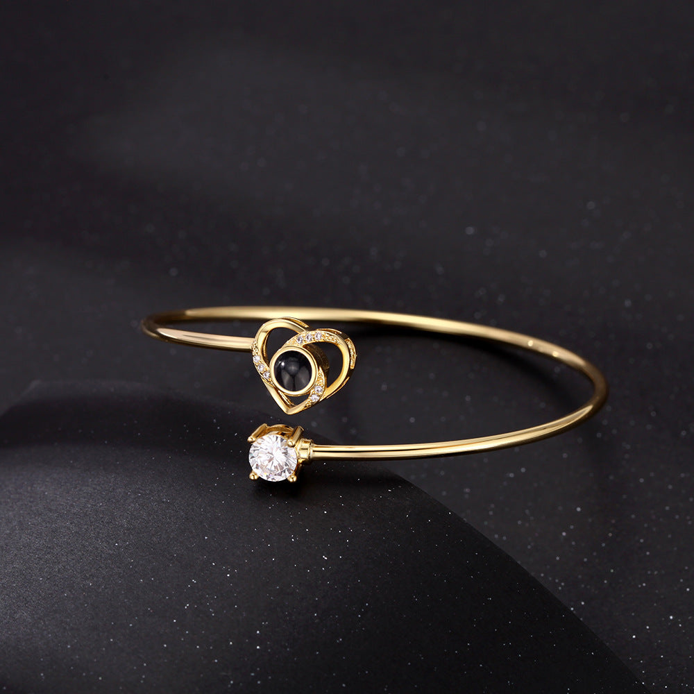 Personalized Rotating Heart Photo Bangle Bracelet