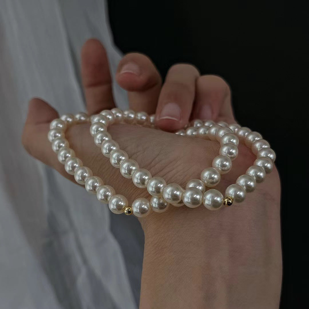 Bracelet rétro en perles artificielles blanches chaudes de 6 mm pour femme