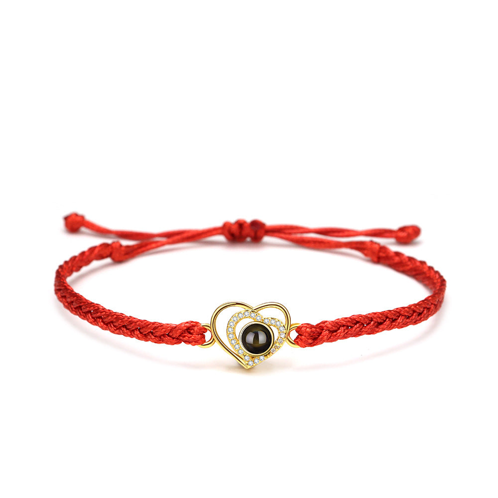 Double Heart Braided Bracelet with Photo Inside