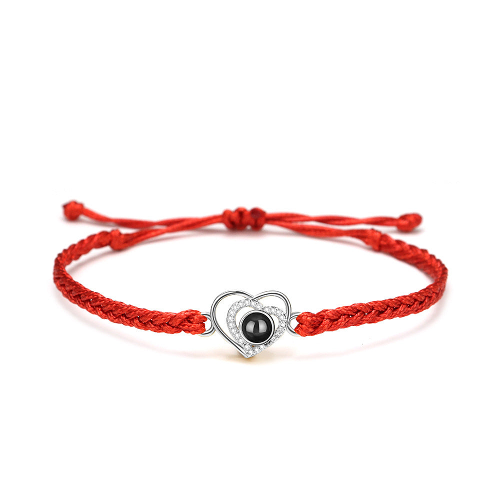 Double Heart Braided Bracelet with Photo Inside