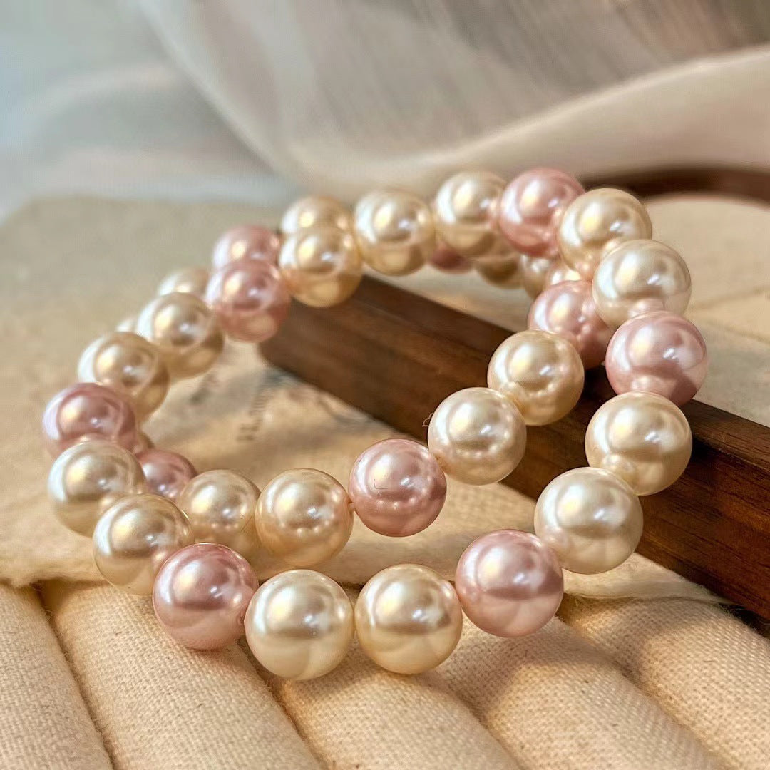 Vintage High Quality Faux Pearl Bracelet Warm Color Maillard Style Imitation Pearl Bracelet