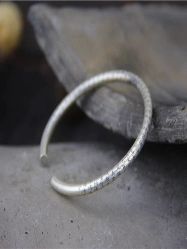 Pure Silver Heart Meridian Silver Bracelet Retro and Old Solid Men's and Women's Bracelets