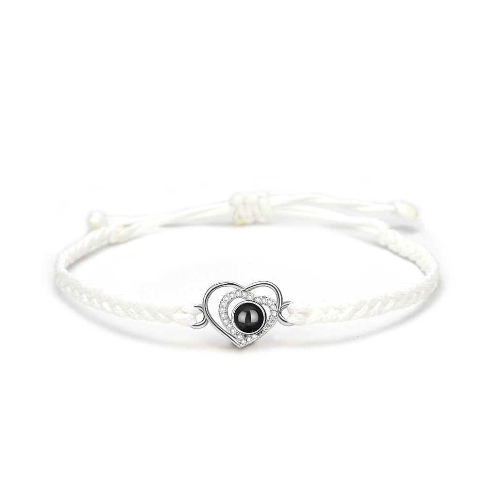 Double Heart Braided Bracelet with Photo Inside