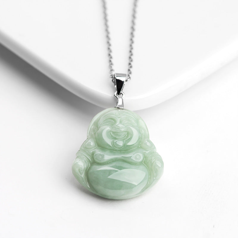 925 Silver Jadeite Little Buddha Pendant – A Grade Myanmar Jade, Lucky Charm
