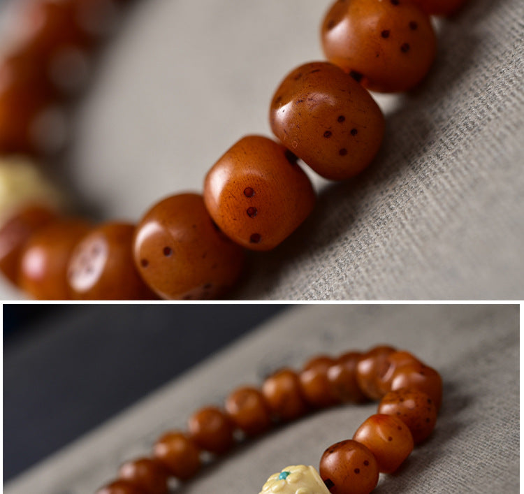 Natural Old Camel Bone Bracelet, Pure Hand-carved Dice Tibetan Bead Bracelet