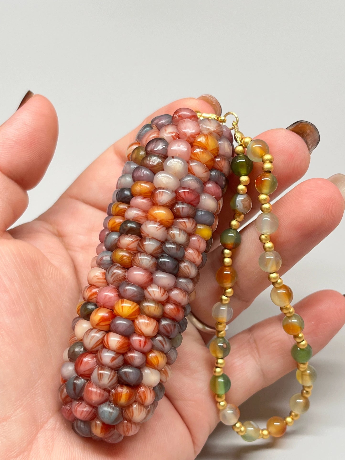 Colorful Gemstone Natural Corn Ornament with Veins