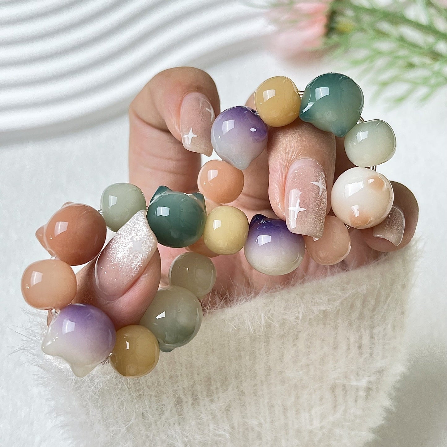 Small-Sized Colorful Adorable Cat Head Bodhi Bracelet