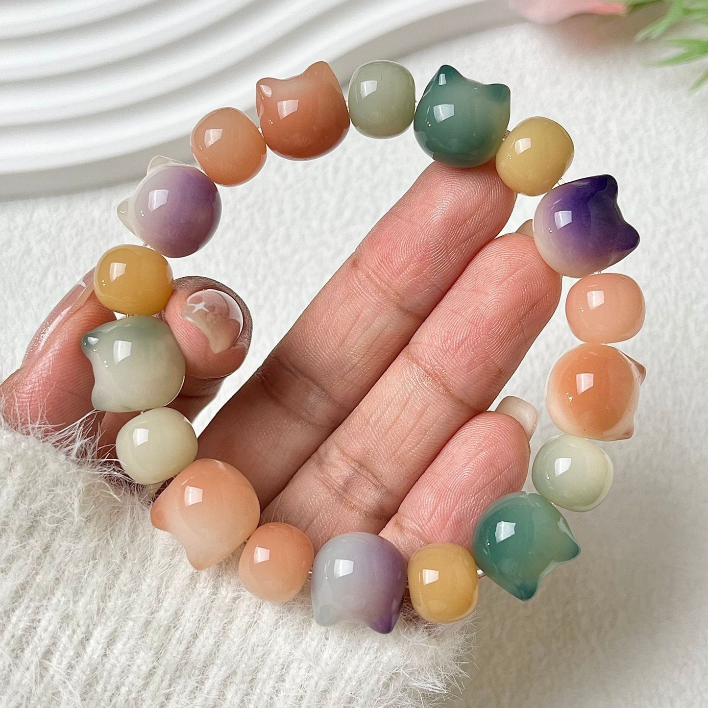 Small-Sized Colorful Adorable Cat Head Bodhi Bracelet