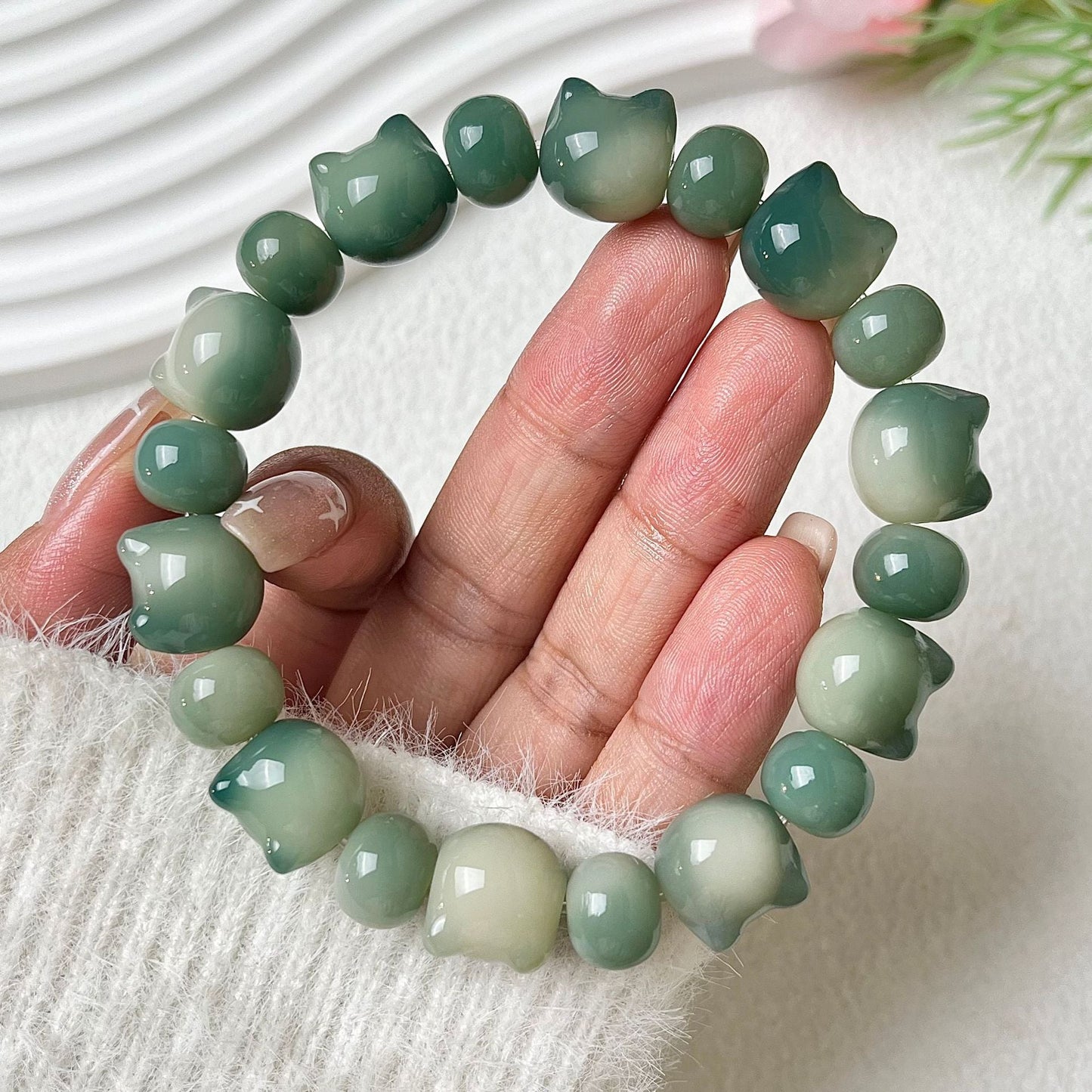 Small-Sized Colorful Adorable Cat Head Bodhi Bracelet