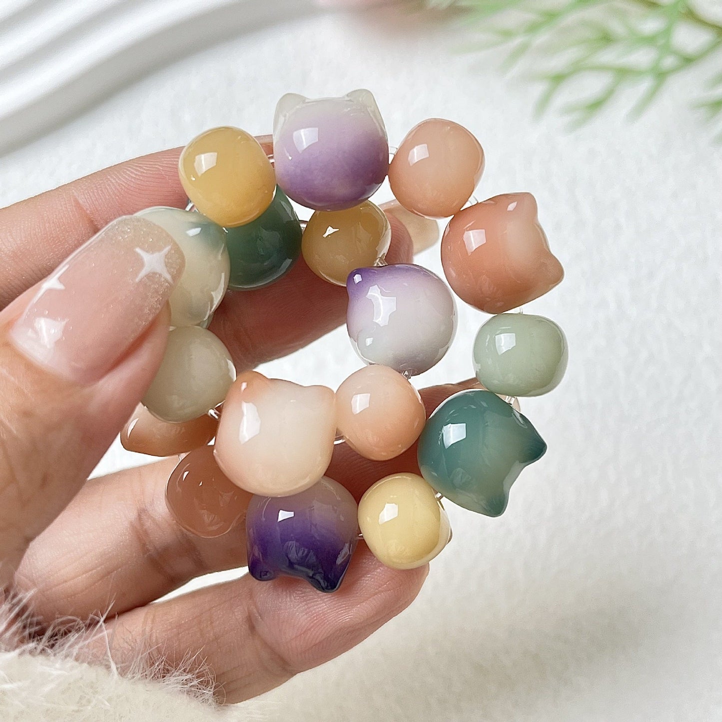 Small-Sized Colorful Adorable Cat Head Bodhi Bracelet