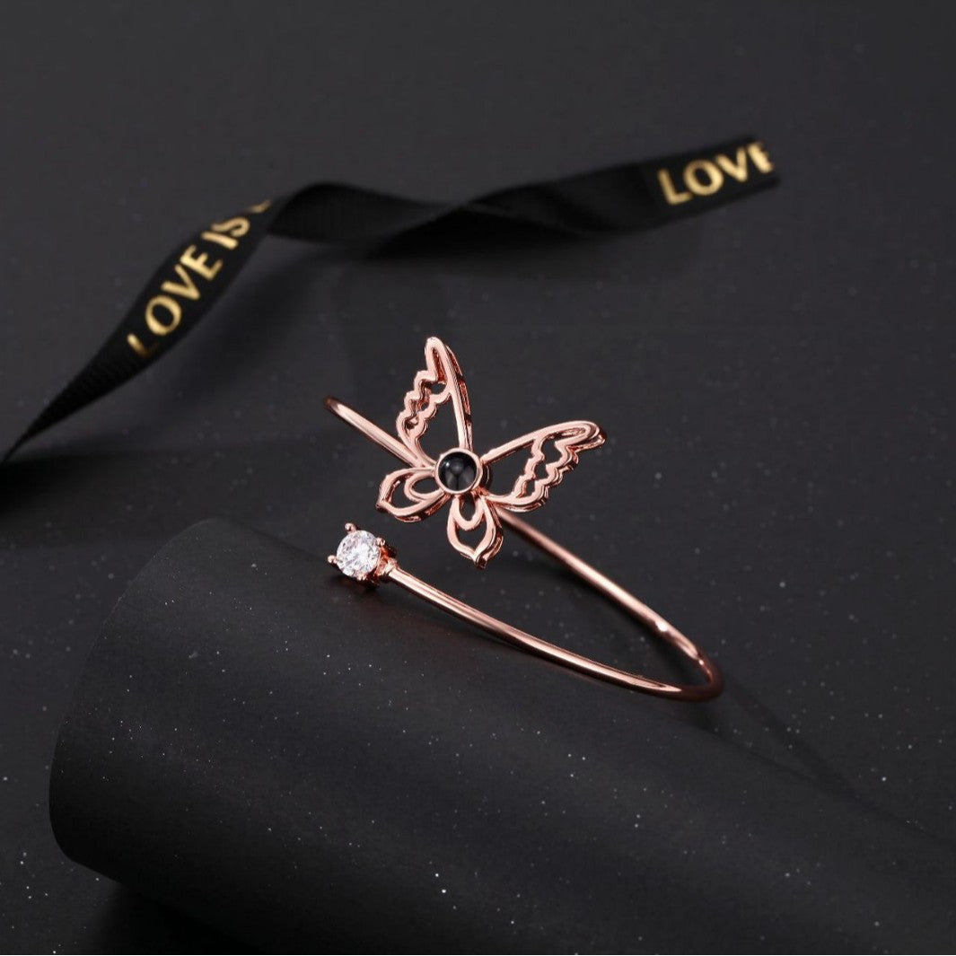 Personalized Hollow Butterfly Photo Bangle Bracelet