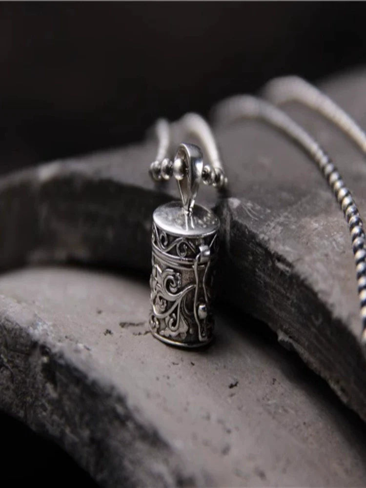 S925 Sterling Silver Retro Lotus Small Bottle Gawu Box Pendant