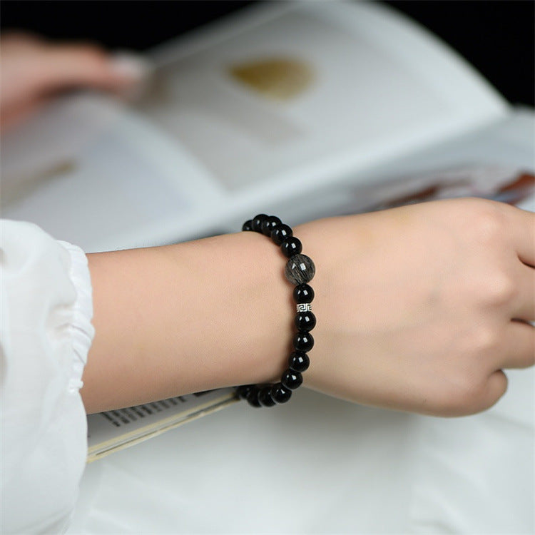 Natural Obsidian Bracelet Handmade Beaded Couple Crystal Jewelry