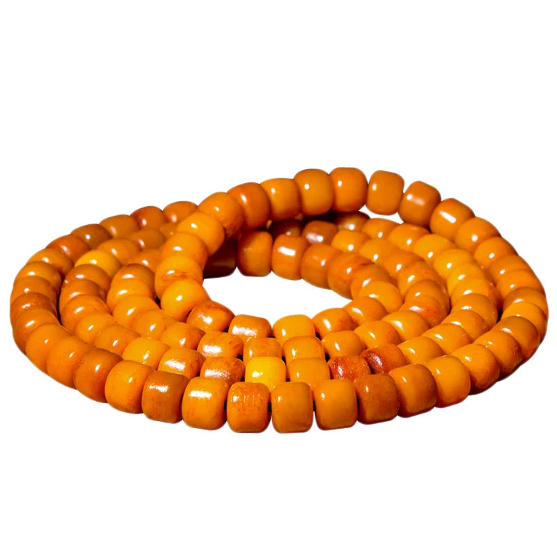 Bracelet tibétain en os de yak ancien, 108 perles, Mala pour la méditation, 10 x 8 mm