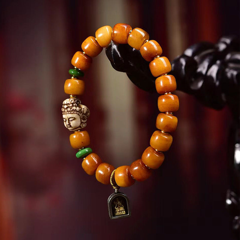 Bracelet tibétain en os de yak avec pendentif Guanyin en os tibétain recyclé – Bracelet artisanal spirituel et culturel