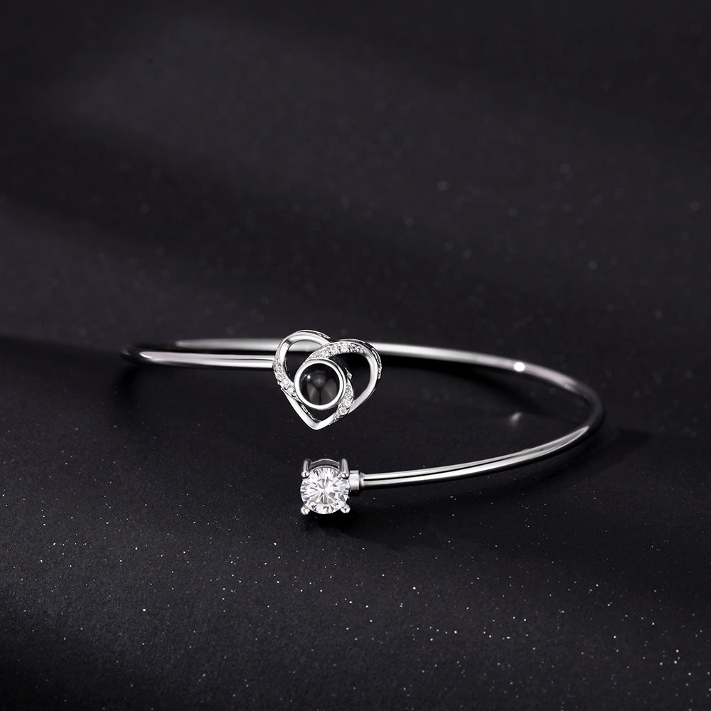 Personalized Rotating Heart Photo Bangle Bracelet