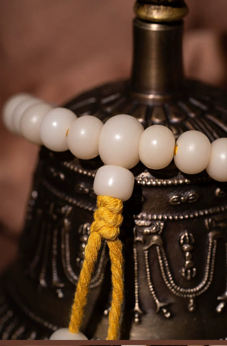 7.5mm*10mm White Jade Bodhi 108 Bead Mala Necklace