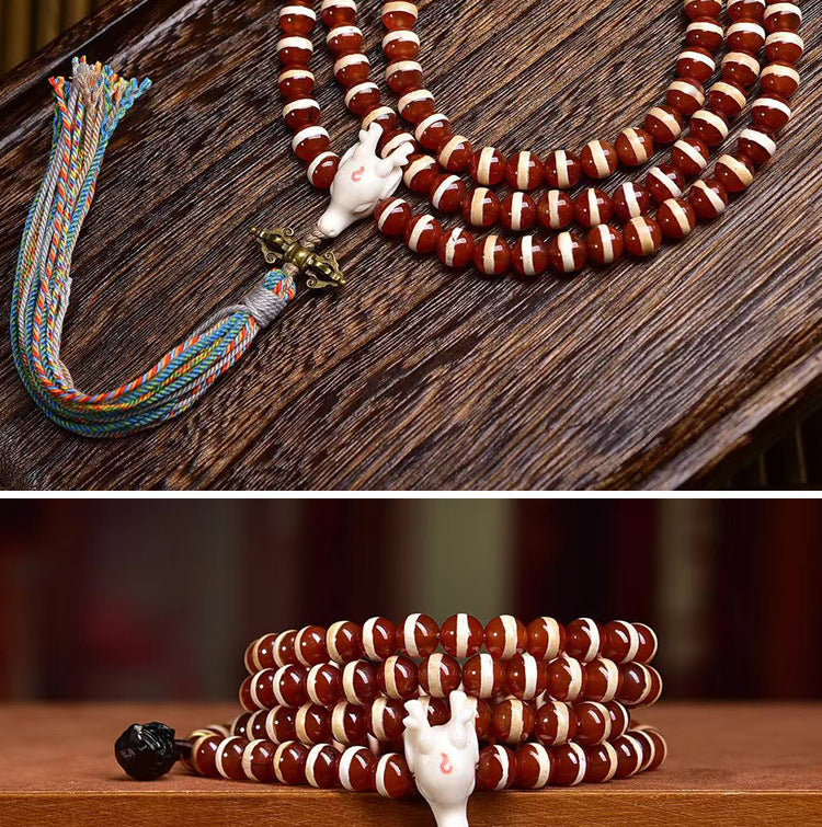 Natural Red One-Line Dzi Beads 108 Beads Mala Necklace
