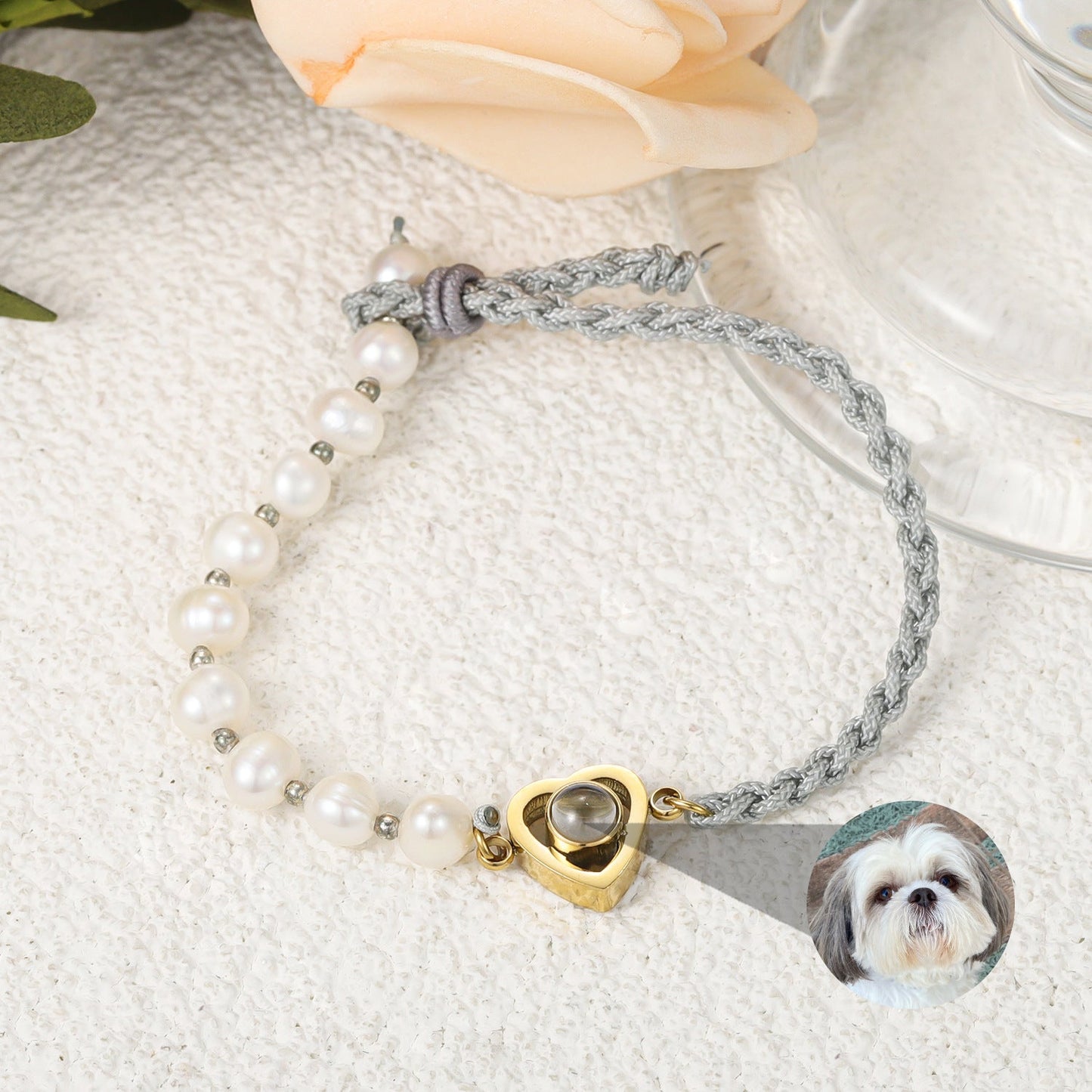 Personalized Pearl Woven Elegant Photo Bracelet