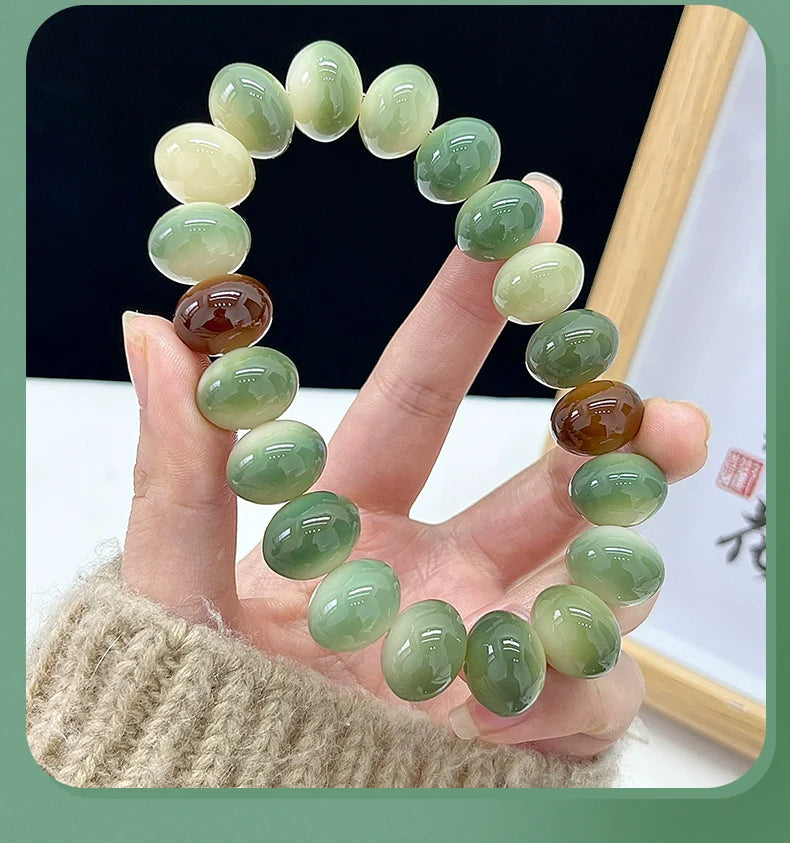 Natural Color Jade-Bodied Bodhi Prayer Bead Bracelet, 14mm
